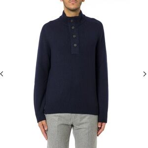 Gran Sasso Virgin Wool High Neck 4 button Jumper in Headered Denim Blue size S